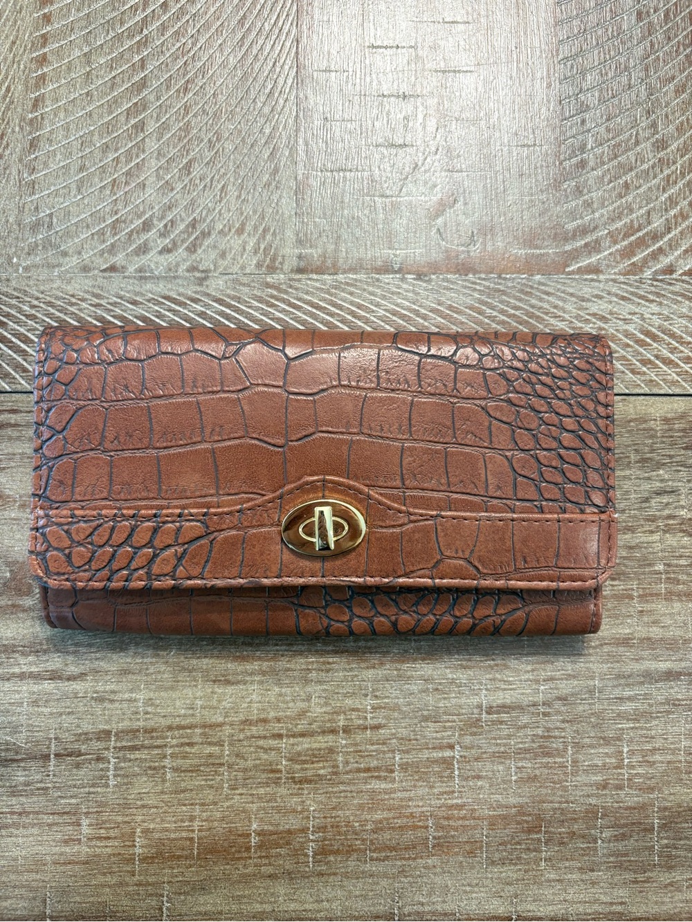 Brown Croc Embossed Clutch Organizer